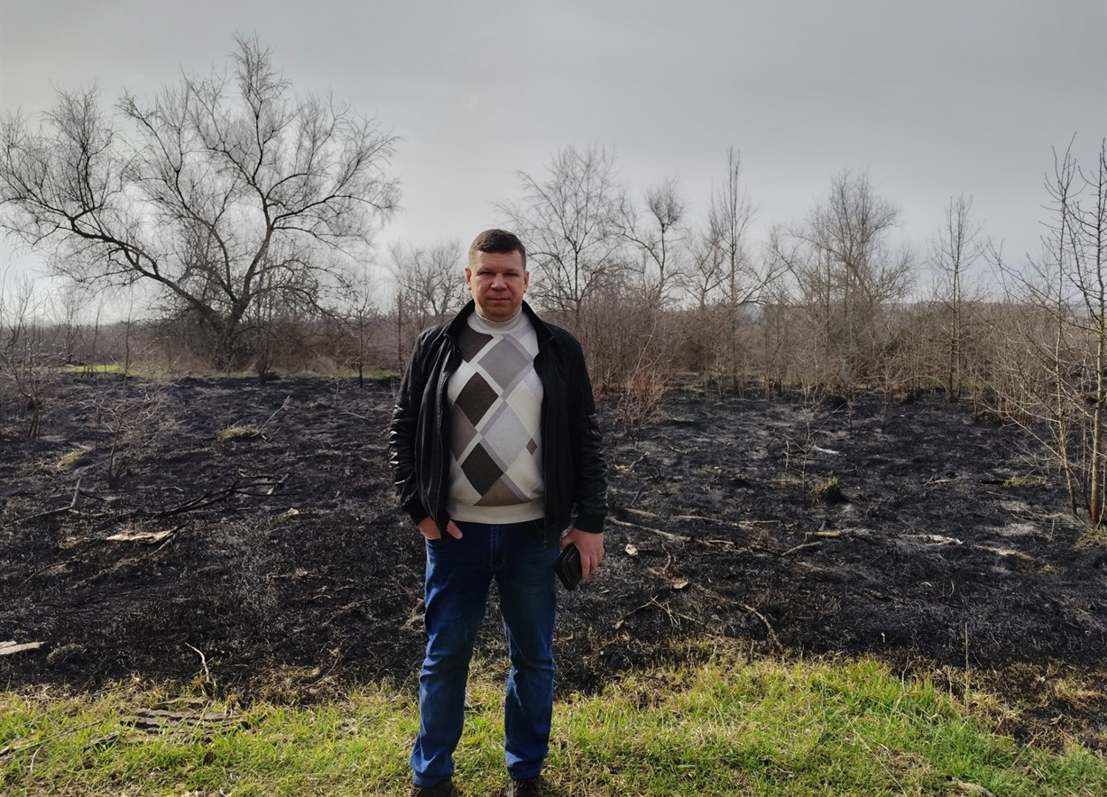 Андрій Віхров на місці пожежі