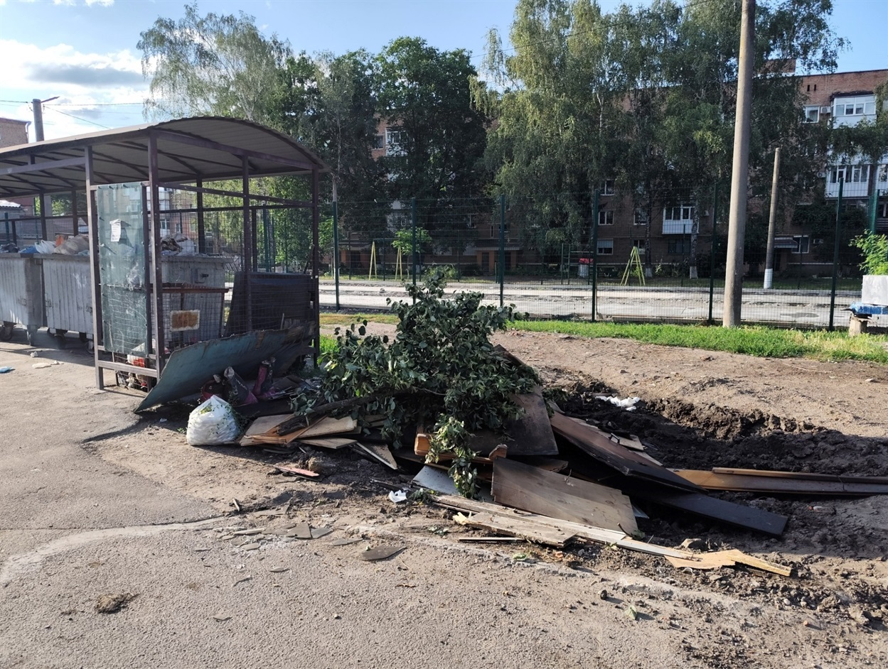 Сміттєзвалище у центрі міста біля сміттєвого майданчика