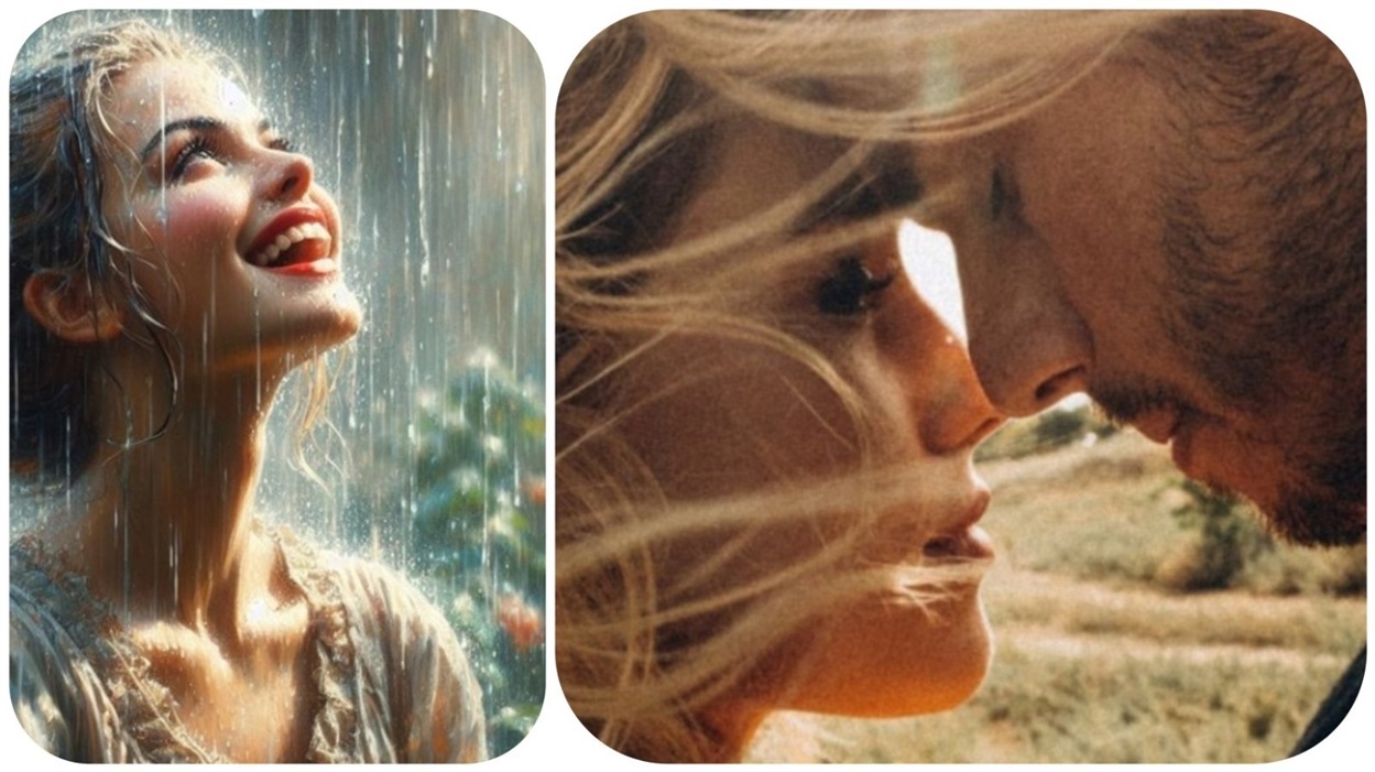 Жінка під дощем, закохані