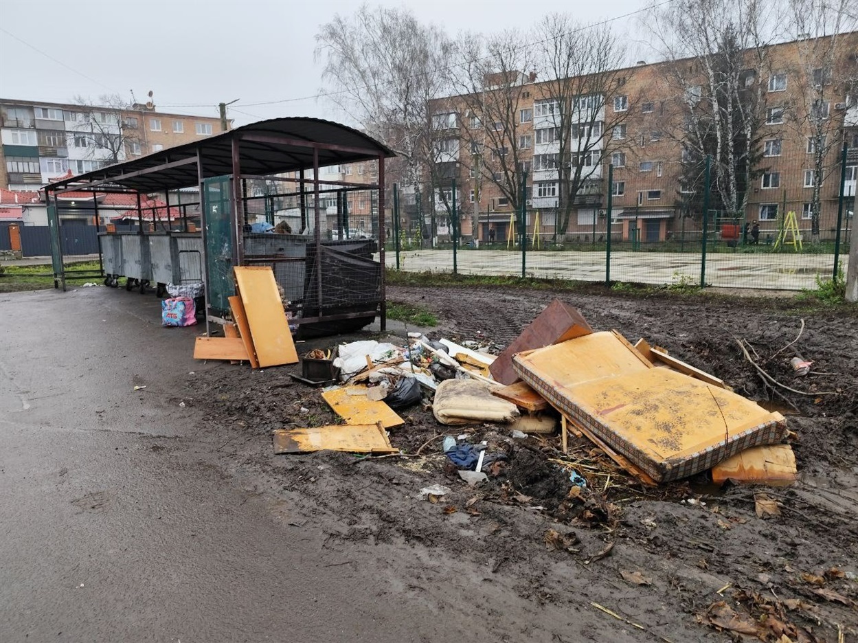 Біля майданчика для збору сміття у центрі Знам'янки
