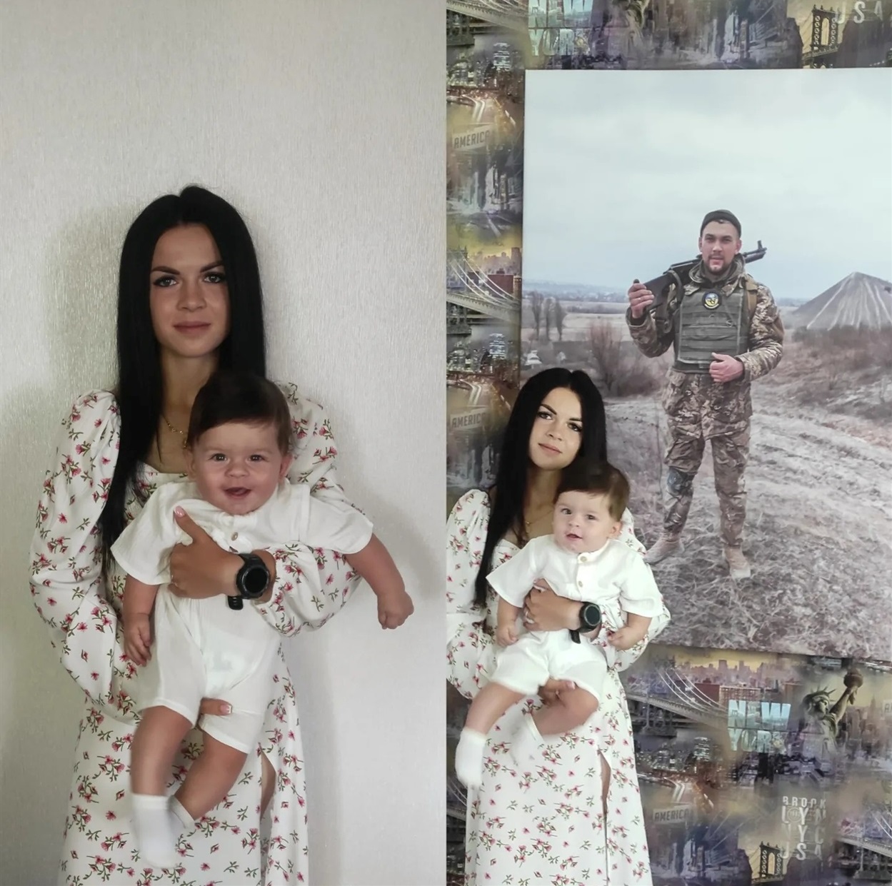 Юлія з сином Марком біля світлини чоловіка