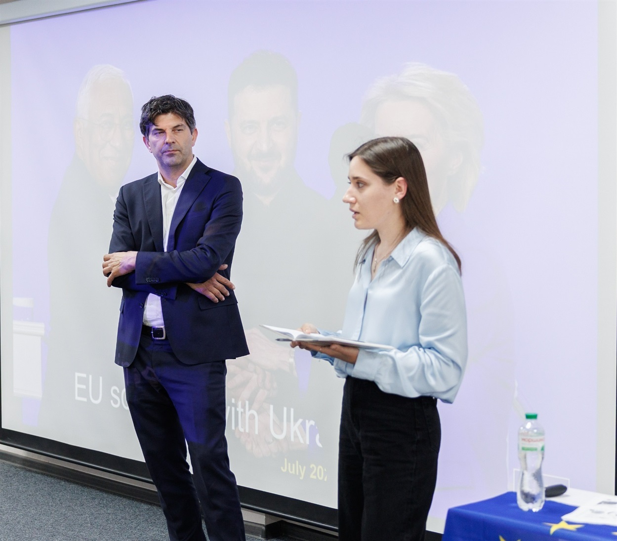 Ніколо Ґаспаріні, голова відділу преси та інформації, пресаташе Представництва ЄС в Україні та координаторка європейських проєктів та аналітикиня ГО «Інтерньюз-Україна» Олександра Усиченко
