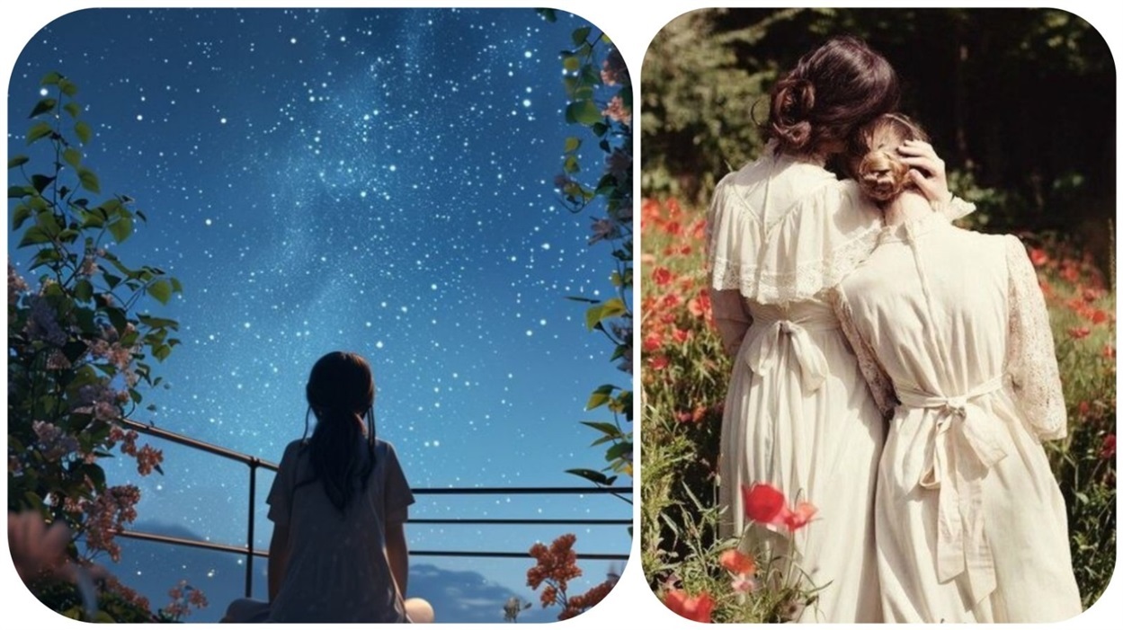 Дівчині і зоряне небо. Мама з донькою