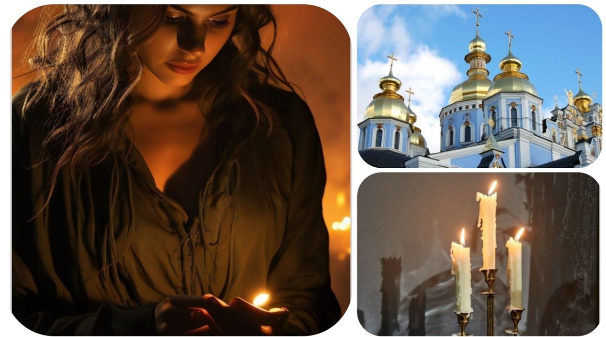 Дівчина у молитві, храм, свічки